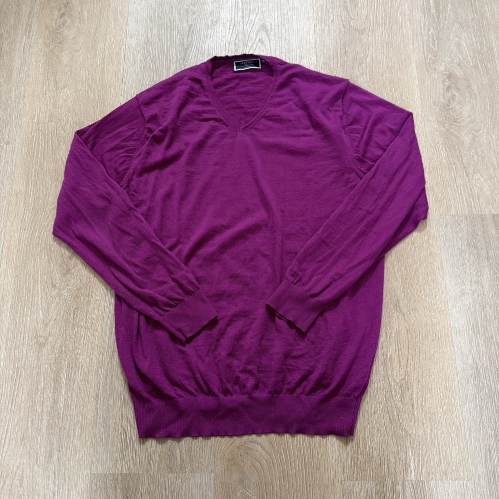 Charles Tyrwhitt Jumper Mens XXL 100% Merino Wool VNeck Sweater Pullover Purple